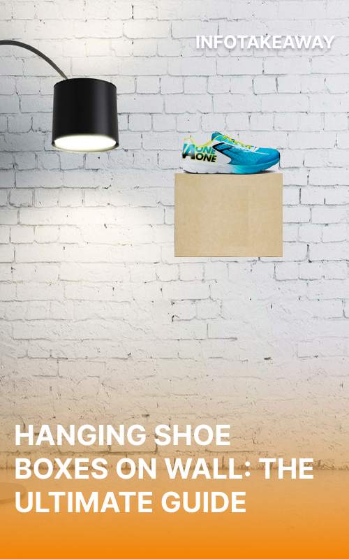 Shoe box on wall with shoe on top of it. Text overlay reads "hanging shoe boxes on wall: the ultimate guide"
