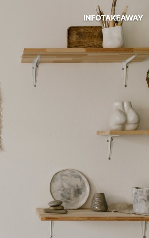 Wooden shelves on wall