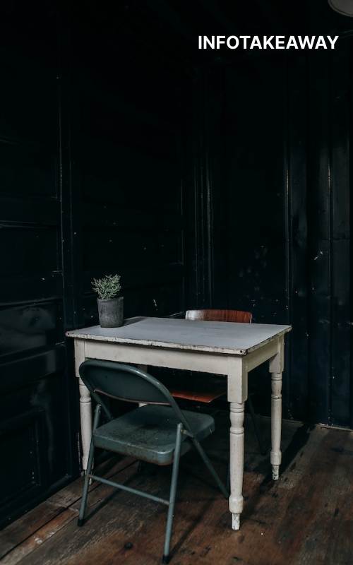 Desk against black wall