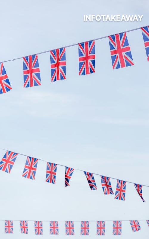 UK flags hanging from threads